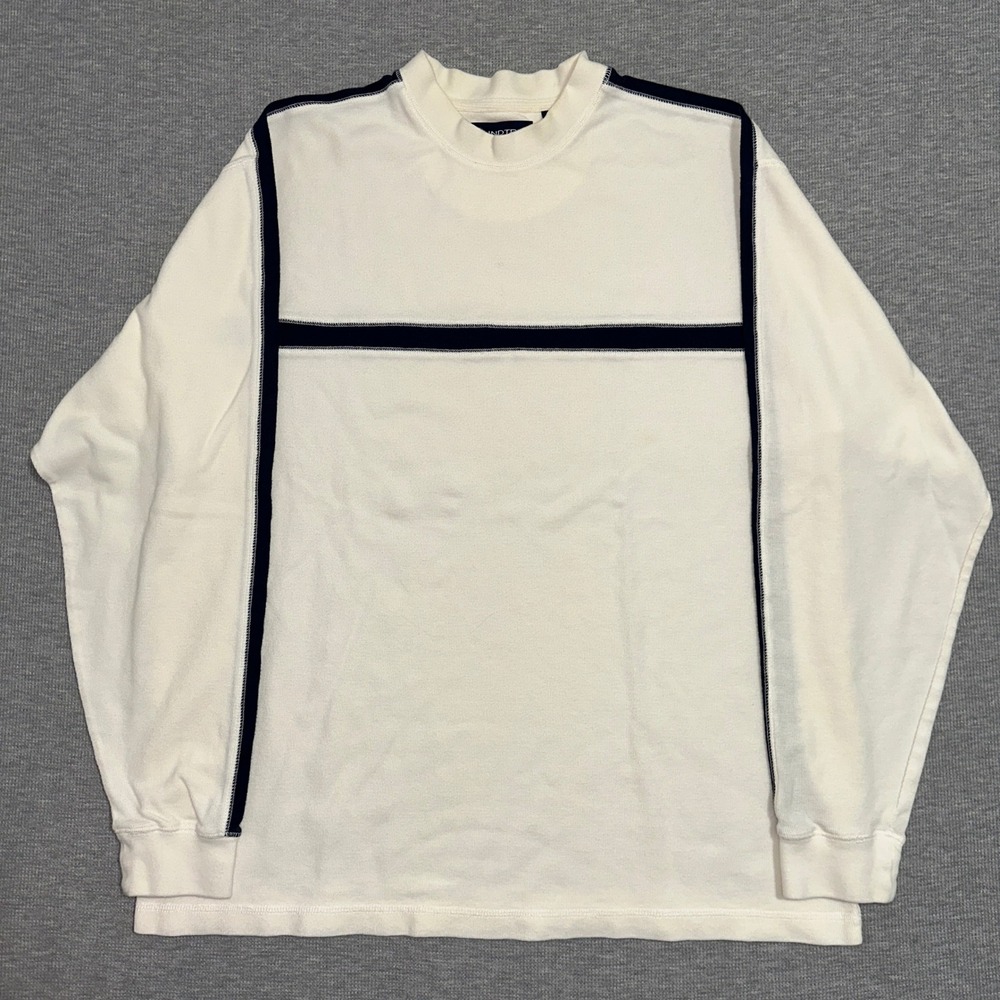 Roundtree & Yorke Waffle Knit Mock Neck Striped Long Sleeve Cream Shirt Mens L